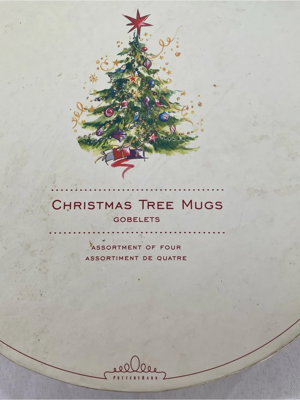 Pottery Barn Holiday Cheer Christmas Tree All is Bright All is Calm Mug Set Of 4
